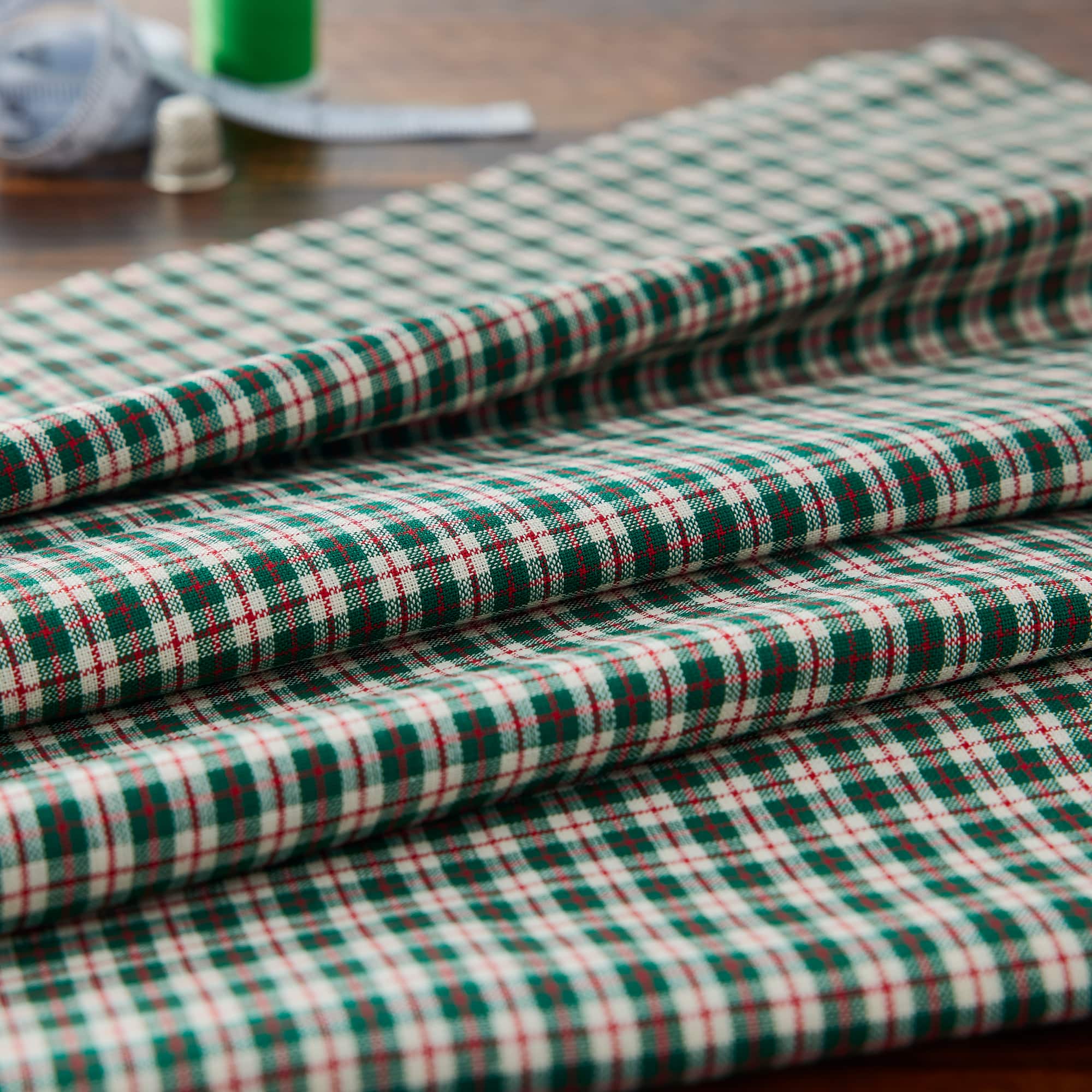 Feldman Green & Red Small Homespun Plaid Cotton Fabric